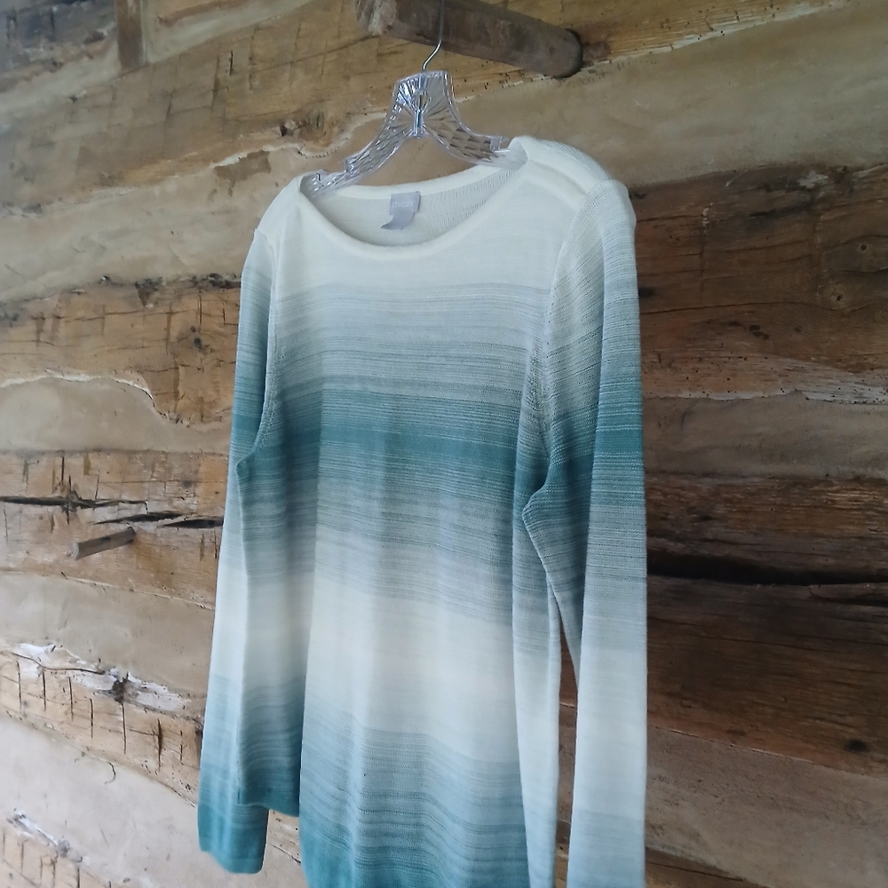 Chico's White & Green Ombre Boat Neck Sweater Medium - Picture 4 of 8